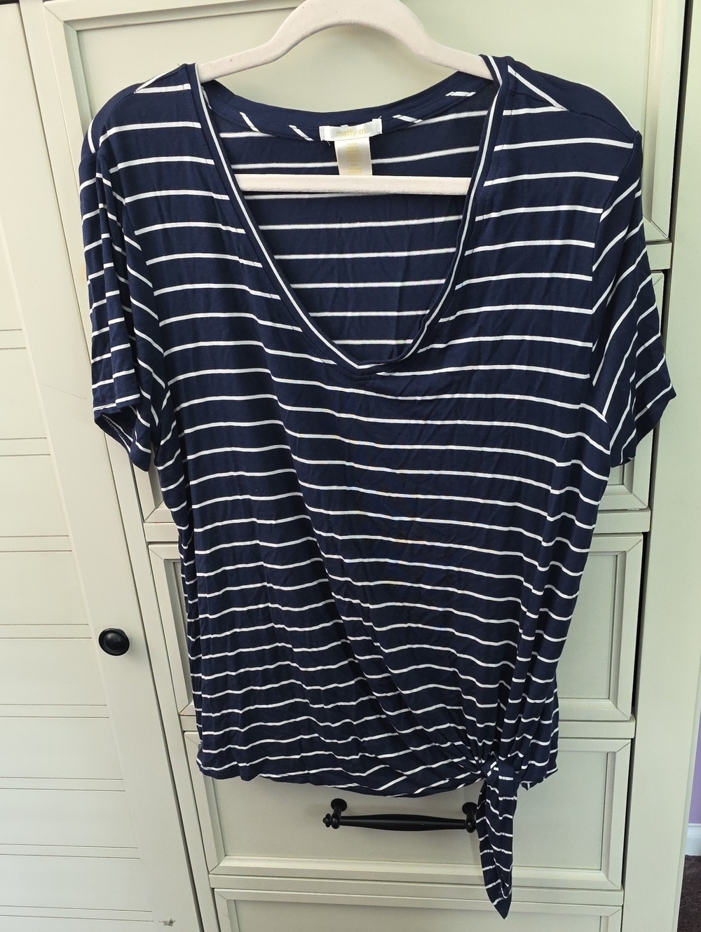 Matty M Navy & White Striped Side-Tie Scoop Neck Top